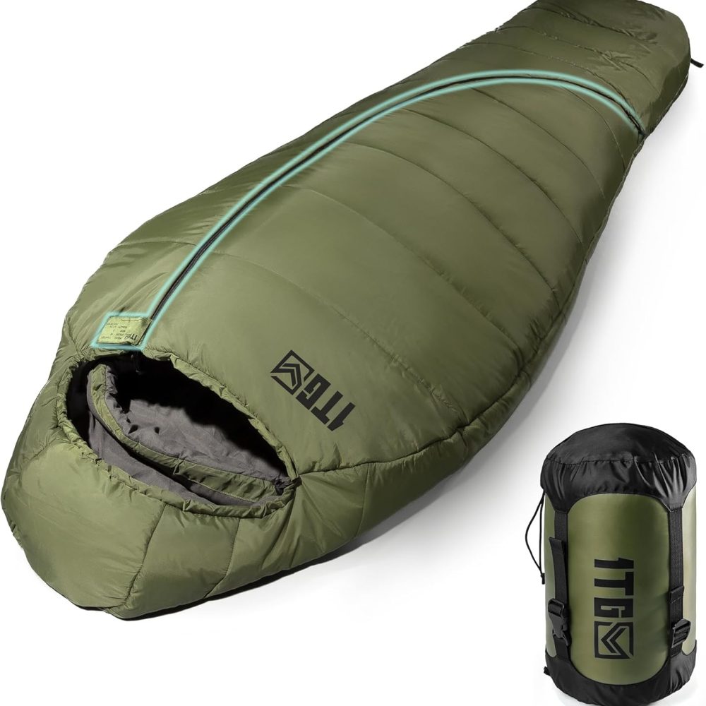 Mummy Sleeping Bag for Adults, Cold Weather Camping Sleeping Bags (25-36℉) with Adjustable Hood, Phone Pocket, Compression Sack for Warm Camping Hiking Outdoor
